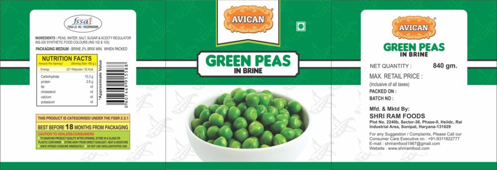 GREEN PEAS - 840G